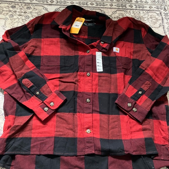 Carhartt Tops - Carhartt Red and Black Casual Button Down Shirt